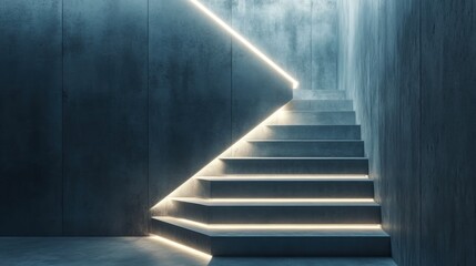 Obraz premium Illuminated Concrete Staircase in a Modern Interior