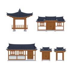 Korean hanok collection. Korean traditional house and gate. Giwajib (tile roofed house)