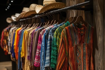 Obraz premium Traditional Clothing Display: A showcase of traditional Hispanic clothing, such as the Mexican charro suit, Peruvian poncho, and Guatemalan huipil.