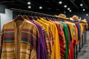 Obraz premium Traditional Clothing Display: A showcase of traditional Hispanic clothing, such as the Mexican charro suit, Peruvian poncho, and Guatemalan huipil.
