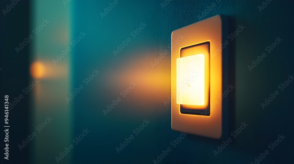 Poster conceptual image of a light switch that controls an unknown industrial machine or device symbolizing