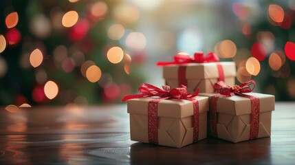 Festive Christmas Gifts with Bokeh Background