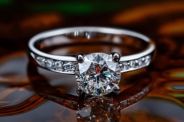 Diamond in a modern engagement ring, captured in a photo that symbolizes commitment, love, and eternity