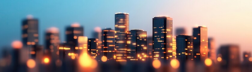 City skyline with flickering lights, energy shortage, 3D illustration
