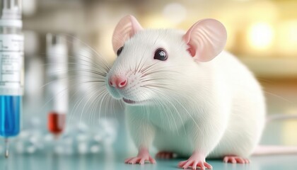 Lab rat in a controlled environment with monitoring devices, medical testing, 3D illustration
