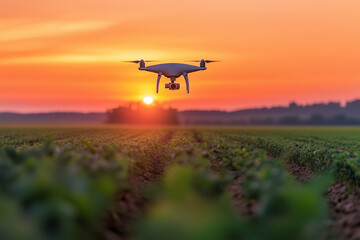 Agricultural drone flying over a field