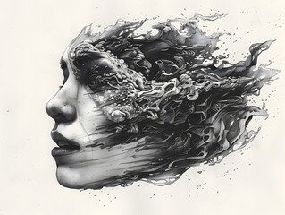 Abstract Face with Liquid Texture.
