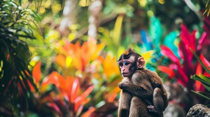 Obraz premium Curious Monkey in Vibrant Jungle