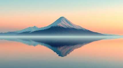 Fototapeta premium Digital art featuring a mountain and its reflection in still water, rendered in a minimalist style with subtle colors.