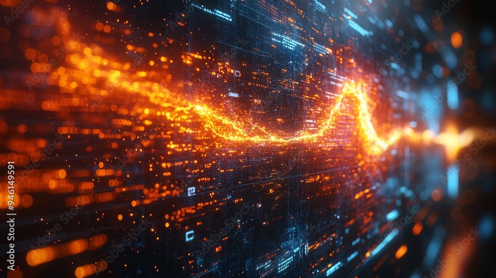 Poster a holographic display showcases glowing data patterns representing the impact of information technol