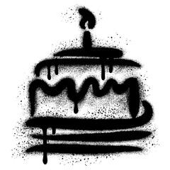 Birthday cake graffiti with black spray paint. vector illustration. © tedi