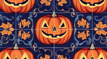 Vibrant Halloween Pumpkin Tiles for Festive Decor