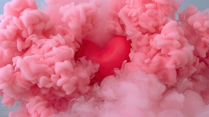 Pink Ink Swirls Encasing a Red Heart