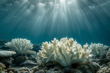 Sunlight Illuminating Coral Reef Underwater   Vibrant Marine Life in Ocean