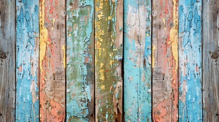 Top view of a weathered wooden fence with peeling paint, creating a rustic, outdoor vibe