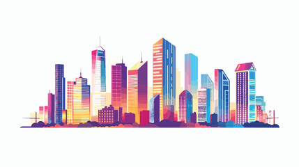 Naklejka premium Futuristic Urban Landscape Design with Modern City Skyscrapers in Flat Style on White Background