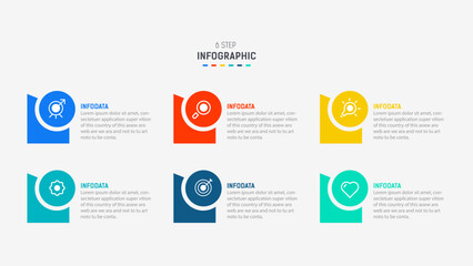 Business  infographics design for Six Step, option, parts or process. Infographic 6 element design template for presentation.  process diagram, step banner, flow chart, 6 option template.