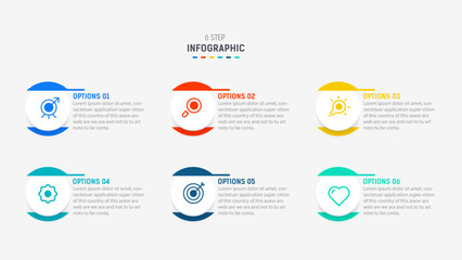 Business  infographics design for Six Step, option, parts or process. Infographic 6 element design template for presentation.  process diagram, step banner, flow chart, 6 option template.