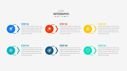 Business  infographics design for Six Step, option, parts or process. Infographic 6 element design template for presentation.  process diagram, step banner, flow chart, 6 option template.
