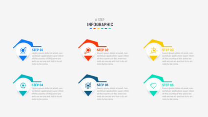 Business  infographics design for Six Step, option, parts or process. Infographic 6 element design template for presentation.  process diagram, step banner, flow chart, 6 option template.