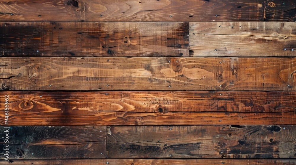 Sticker Top view of rustic wooden planks with a natural, weathered texture, perfect for a vintage background