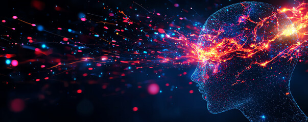 Obraz premium A vibrant digital illustration representing the fusion of technology and human thought, showcasing creativity and innovation.