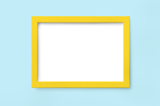Yellow frame mockup on a sky blue background