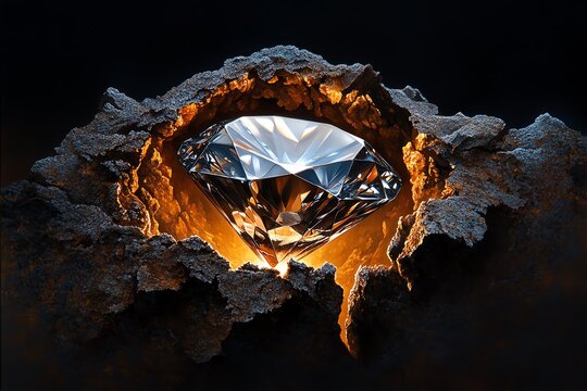 Diamond in its natural form, depicted in an artwork showing the raw, uncut stone emerging from the earth