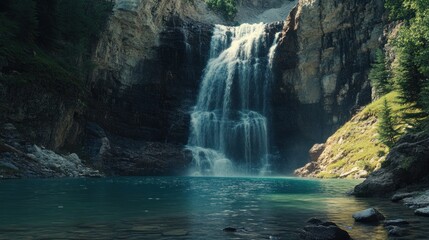 Fototapeta premium Majestic Waterfall Cascading into a Serene Pool