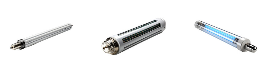 Set, Collection of Fluorescent Lamp isolated on transparent background.