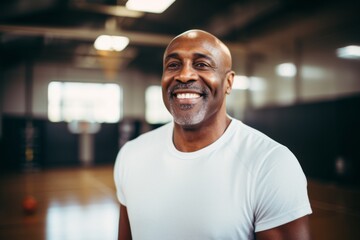 Obraz premium Smiling portrait of a senior African American man in basketball gym