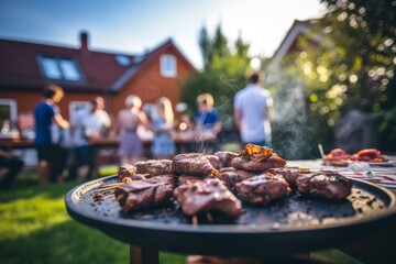 Barbecue party in the backyard of house