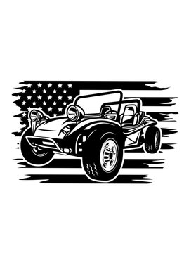 black dune buggy american flag background