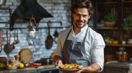 The chef presenting dish.