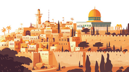Historic Old Jerusalem Landscape Flat Illustration in Vector