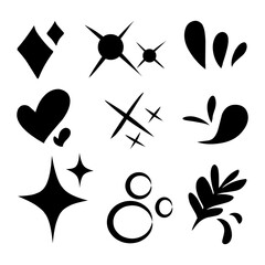 Vector graphic illustration of star burst, twinkling star, sparkling, water symbol, hearts shape and leaf nature.