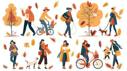 Outdoor Activities in Autumn - Flat Vector Illustration