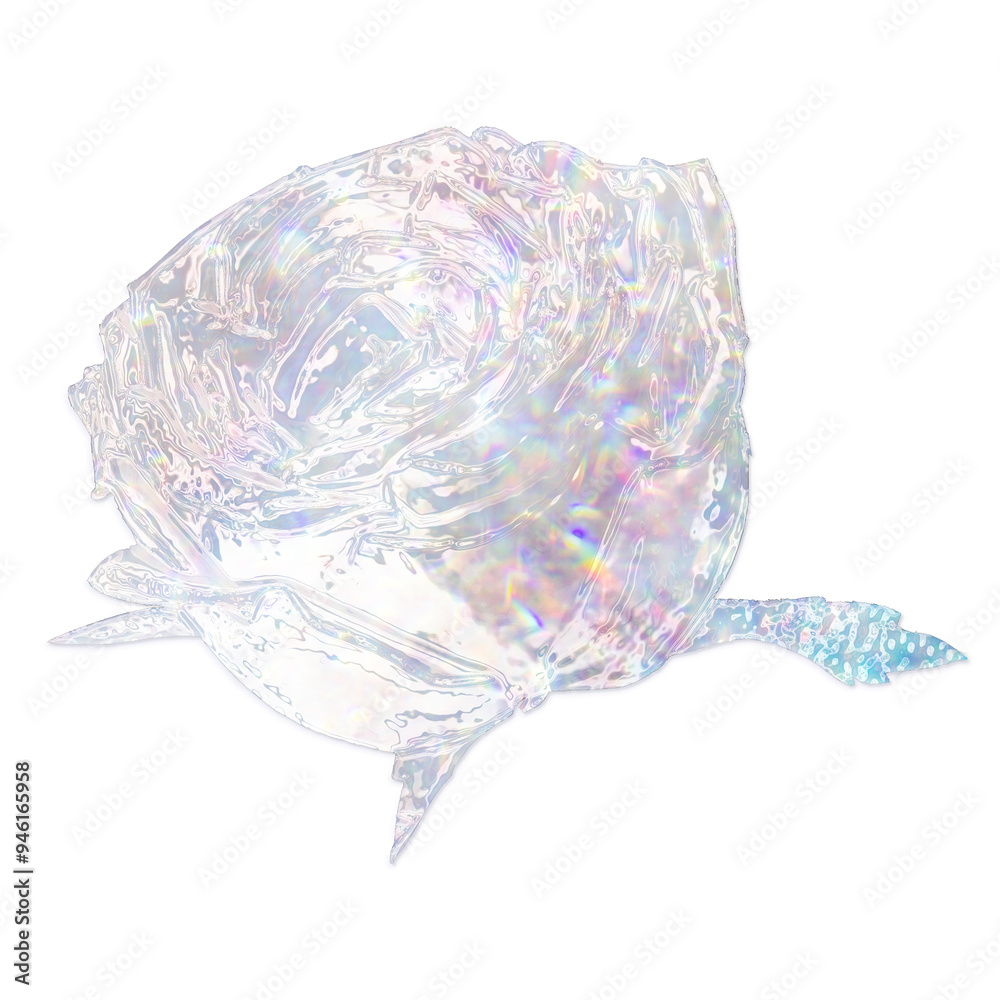 Sticker silver rose holographic style design element