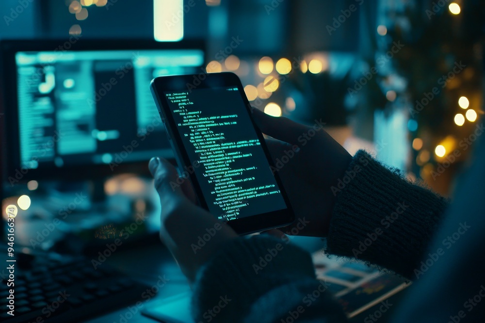 Poster using a mobile phone, the programmer compares the experience of an desktop website with one on a mob