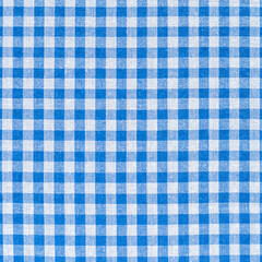 Cotton fabric background. Blue and white checkered tablecloth. Fabric texture.
