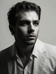 Fototapeta premium A monochrome, blurred portrait emphasizing light and texture.
