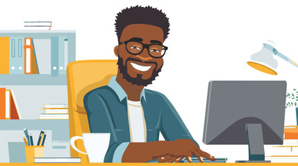 Smiling Afro-American Office Worker Sitting Portrait