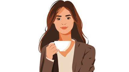 Elegant Young Businesswoman Holding Tea Cup in Office Setting