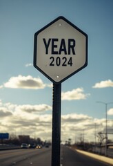 Obraz premium A sign along a highway states that the year is 2024.