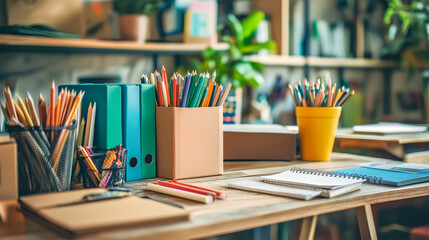Material escolar en una mesa