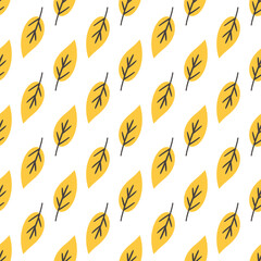 Fototapeta premium Simple seamless pattern with yellow leaves. Isolated on white. Vector illustration.