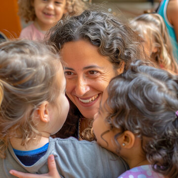 Profesora reuni&eacute;ndose con sus alumnos