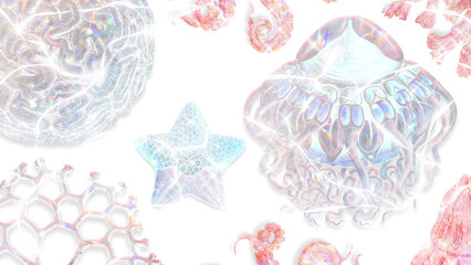 Set of holographic marine life background