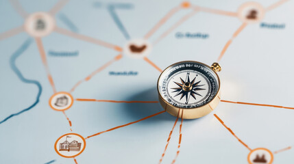 A road map with milestones such as Education, Home Ownership, and Retirement, with life insurance represented as a compass guiding the way, symbolizing life insurance as a tool for future planning