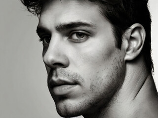 A monochrome, blurred portrait emphasizing light and texture.